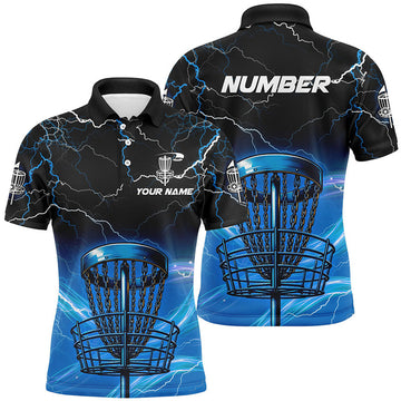 Custom Blue light lightning thunder Disc golf basket Men polo shirts custom disc golf tops for mens