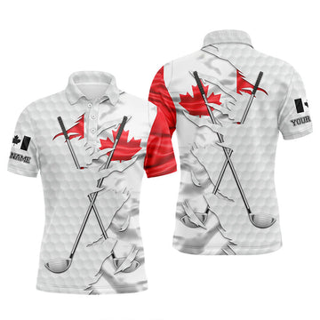 Custom Mens golf polo shirts custom white golf ball skin Canadian flag patriot golf clubs mens golf apparel