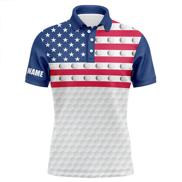 FUNSTUFFPRINT American flag Mens golf polo shirts custom white golf ball pattern patriotic male golf attire Polo Shirt Size S-5XL