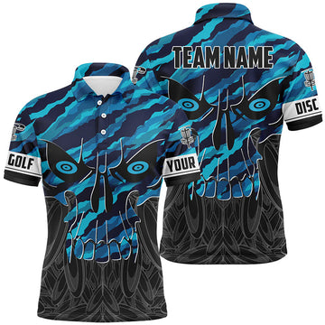 FUNSTUFFPRINT Blue camo Mens Disc golf polo shirts custom skull disc golf Polo Shirt Size S-5XL