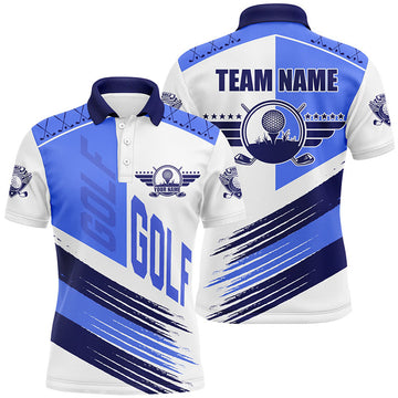 Custom Blue and white golf clubs Mens golf polo shirts custom team golf shirts, golf attire for men
