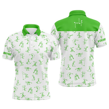 FUNSTUFFPRINT Men golf polo upf shirts custom name funny golf pattern, green polo shirt golf outfit men Polo Shirt Size S-5XL