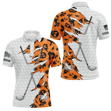 Custom Orange Halloween golf pattern white golf ball skin Men golf polo shirts custom golf clubs outfit men
