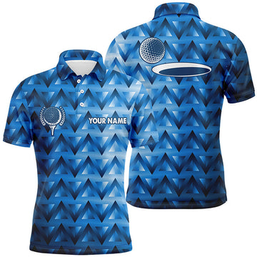 FUNSTUFFPRINT Blue triangle pattern Mens golf polo shirts custom golf tops for mens Polo Shirt Size S-5XL