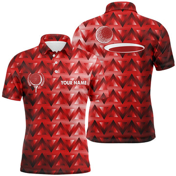 FUNSTUFFPRINT Red triangle pattern Mens golf polo shirts custom golf tops for mens, golfing gifts Polo Shirt Size S-5XL