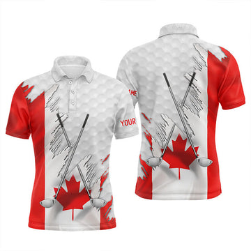 FUNSTUFFPRINT Canadian flag golf clubs patriotic custom name white Mens golf polo shirts, team mens golf tops Polo Shirt Size S-5XL