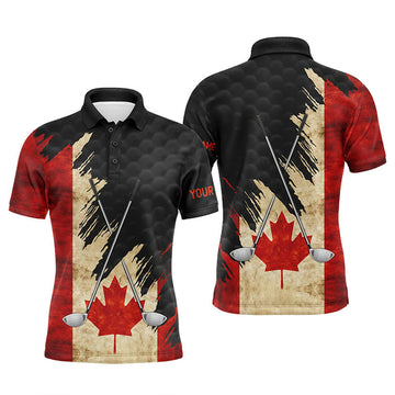 FUNSTUFFPRINT Vintage Canadian flag golf clubs patriotic custom black Mens golf polo shirts, team mens golf tops Polo Shirt Size S-5XL