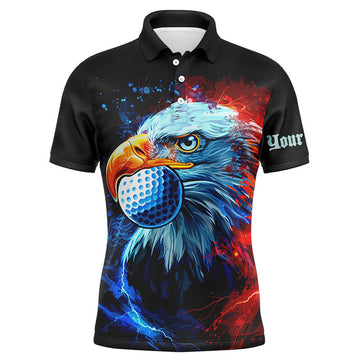 FUNSTUFFPRINT Mens golf polo shirts custom red and blue Eagle golf ball black golf tops Polo Shirt Size S-5XL