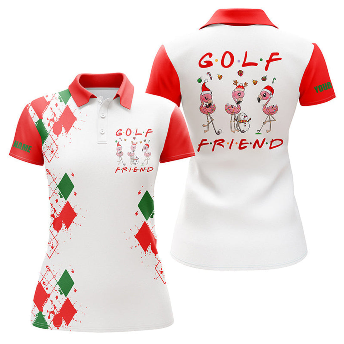 Custom Funny Christmas Golf Shirt Custom Name Women Golf Polo Shirt - Flamingo Golf Friend Christmas Gifts