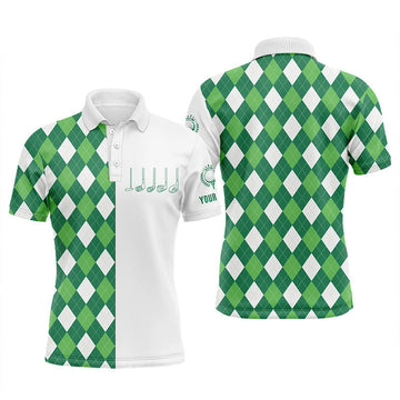 Custom Mens golf polo shirts green and white argyle plaid pattern custom mens golf wear