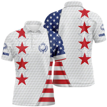 Custom American flag Mens golf polo shirt custom patriotic white golf ball skin shirt for men