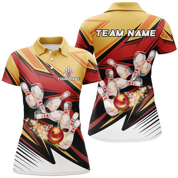 Custom Yellow and Red Camo Bowling Polo for Women Custom bowling team jerseys, bowl gifts