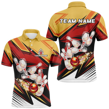 FUNSTUFFPRINT Yellow and Red Camo Bowling Polo Shirt Size S-5XL
