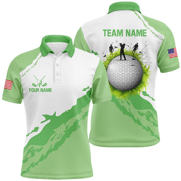 FUNSTUFFPRINT Green and white Mens golf polo shirts custom team golf jerseys, golf attire for men Polo Shirt Size S-5XL