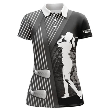 Custom Black And White Women Golf Polo Shirt Custom Golf Clubs Team Golf Shirts, Golf Tops For Ladies