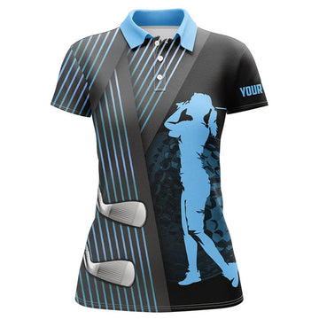 Custom Black And Blue Women Golf Polo Shirt Custom Golf Clubs Team Golf Shirts, Golf Tops For Ladies