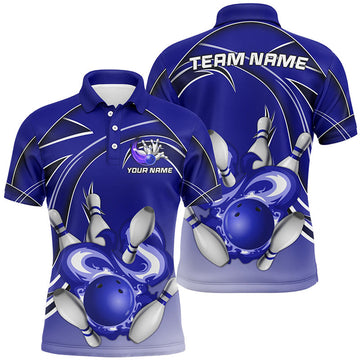 FUNSTUFFPRINT Men Bowling Polo Shirt Custom Bowling ball and pins Team league Jerseys, gifts for bowlers Polo Shirt Size S-5XL