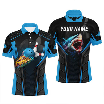 Personalized 3D bowling shirts for men Custom shark team blue bowling ball Bowling jerseys polo Shirts