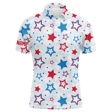 FUNSTUFFPRINT Mens golf polo shirts custom Red, white and blue stars pattern golf attire for men, unique golf gifts, Polo Shirt Size S-5XL