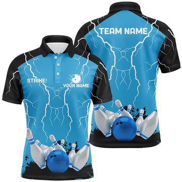 FUNSTUFFPRINT Mens polo bowling shirt Custom bowling strike lightning storm thunder Polo Shirt Size S-5XL
