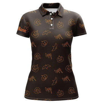 Custom Halloween Pumpkin Pattern Custom Womens Golf Polo Shirts, Halloween Golf Gifts For Ladies