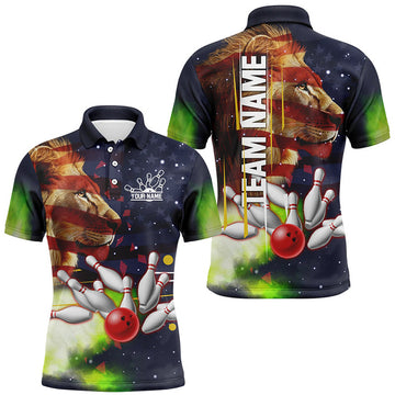 FUNSTUFFPRINT American flag Lion Bowling Polo Shirt Size S-5XL