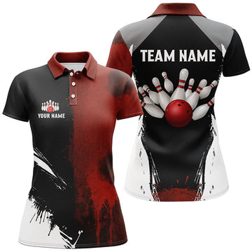 Custom Black And Red Bowling Polo For Women Custom Bowling Team Jerseys, Gift For Bowlers