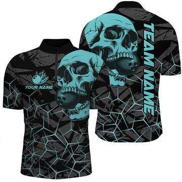 Custom Bowling And Pins Black Skull Camo Customized Name, Team Name 3D Jersey Polo Shirt For Men