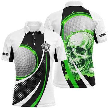 Custom Black and white Golf Skull Mens golf polo shirt custom golf attire for men, gifts for golfer | Green