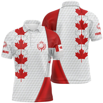 Custom Canadian flag Mens golf polo shirt custom Maple leaves patriotic white golf ball skin shirt for men