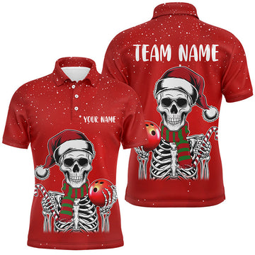 FUNSTUFFPRINT Skull Christmas Bowling Polo Shirt Size S-5XL