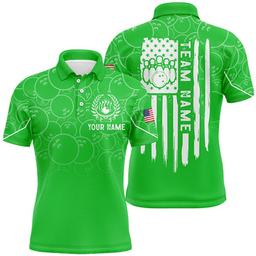 FUNSTUFFPRINT Green bowling camo Mens polo bowling shirts Custom American flag patriotic bowling team league Polo Shirt Size S-5XL