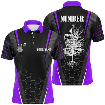 Custom Mens disc golf polo shirt custom frisbee golf shirt, disc basket golf gifts for mens | Purple