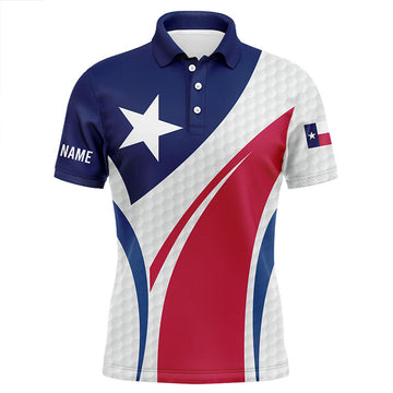 FUNSTUFFPRINT Mens golf polo shirts Texas flag custom red, white and blue golf ball skin patriot mens golf wears Polo Shirt Size S-5XL