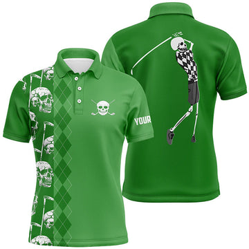 Custom Green skull argyle pattern custom Mens golf polo shirts, best men's golf wear