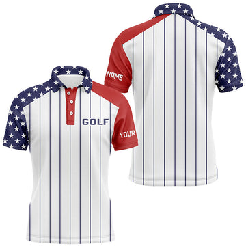 Custom Mens golf polo shirts custom red, white and blue American flag patriotic stripes golf attire for men