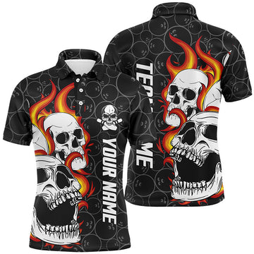 FUNSTUFFPRINT Black camo Bowling polo shirts for men custom flame skull Bowling team league Polo Shirt Size S-5XL