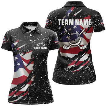 Custom American flag black grunge pattern golf clubs Womens golf polo shirts custom ladies golf tops