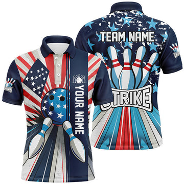 FUNSTUFFPRINT Personalized American Flag Retro bowling Men Polo Shirt Size S-5XL