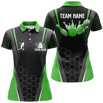 Custom Black Women's Polo Bowling Shirt Custom Name Ladies Bowlers Jersey, team bowling outfits | Green
