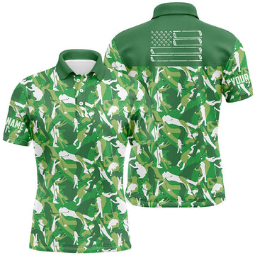Custom Mens golf polo shirts custom green camo American flag cool men's golf shirt