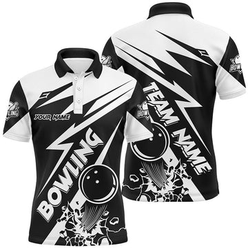 FUNSTUFFPRINT Black and white bowling Polo Shirt Size S-5XL