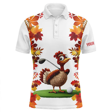 FUNSTUFFPRINT Funny Turkey Mens golf polo shirts custom Thanksgiving men's golf outfits, unique golf Polo Shirt Size S-5XL