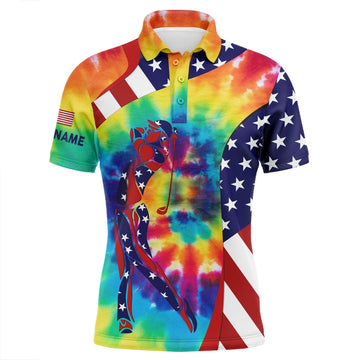 FUNSTUFFPRINT Personalized American flag patriot golf tie dye mens golf polo shirts custom golf gifts for men Polo Shirt Size S-5XL