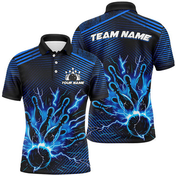 FUNSTUFFPRINT Blue lightning thunder bowling Polo Shirt Size S-5XL