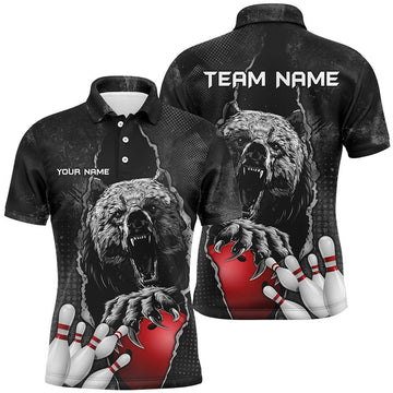 FUNSTUFFPRINT Black Bear grunge pattern Custom Men Bowling Polo Shirt Size S-5XL