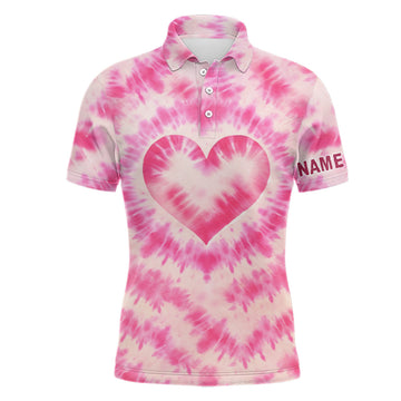 FUNSTUFFPRINT Mens golf polos shirts custom pink heart tie dye pattern golf shirt, best mens golf wear Polo Shirt Size S-5XL