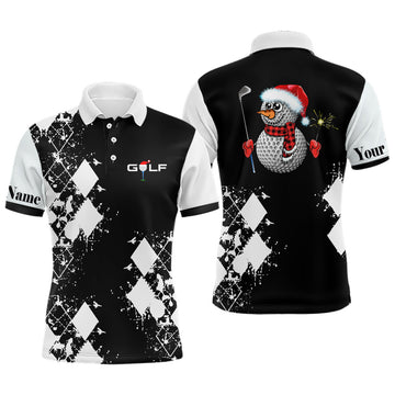 FUNSTUFFPRINT Black and white argyle pattern Mens golf polo shirt custom Christmas gifts for golf lovers Polo Shirt Size S-5XL