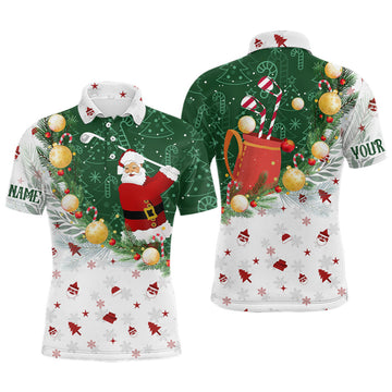 Custom Christmas Santa Playing Golf Mens Golf Polo Shirt Custom Christmas golf outfit For Men Golf Gifts