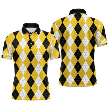 Custom Mens golf polo shirt custom yellow argyle plaid pattern golf attire for men